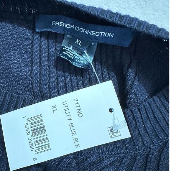 French Connection Joann Mari Mini Dress Women's XL Blue Black Plated Rib NWT - Picture 7 of 10